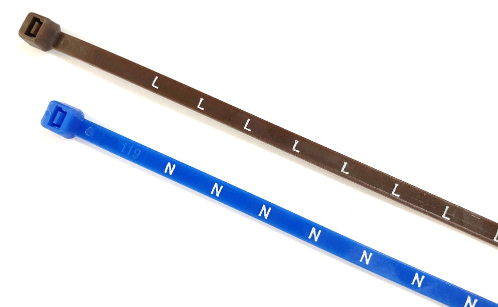 Printed Electrical Metering Cable Ties - L / N - Blue / Brown - 100 per pack