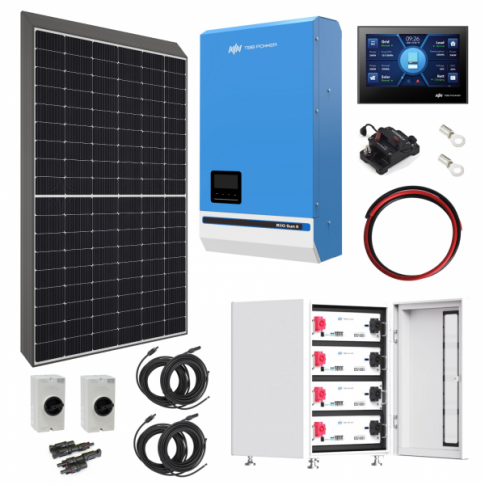 TBB Power 6.56kW 48V Complete Off-grid solar power system with 16 x 410W Sharp solar panels, 8kW TBB Power RIIOSUN hybrid inverter and 4 x TBB Power ES100II 105Ah batteries with IP65 cabinet