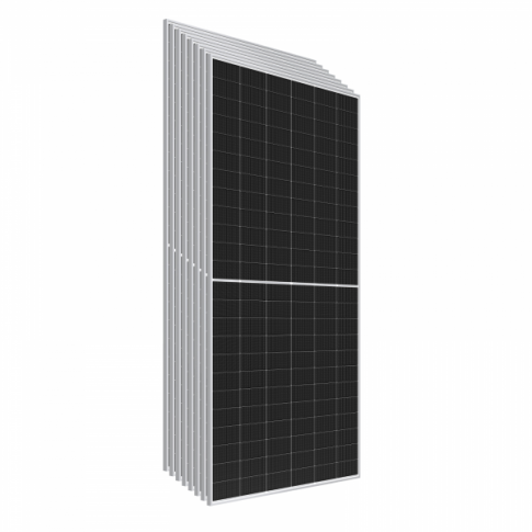 Pallet of 36 x 585W Sharp NB-JD585 Bifacial Silver Frame Solar panels with high-efficiency TOPCon cells and silver frame