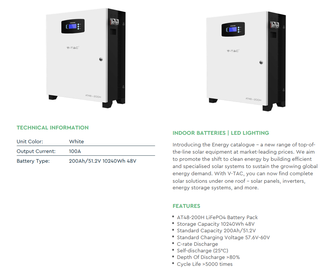 VT-12040 10240W BATTERY STORAGE 200Ah/51.2V