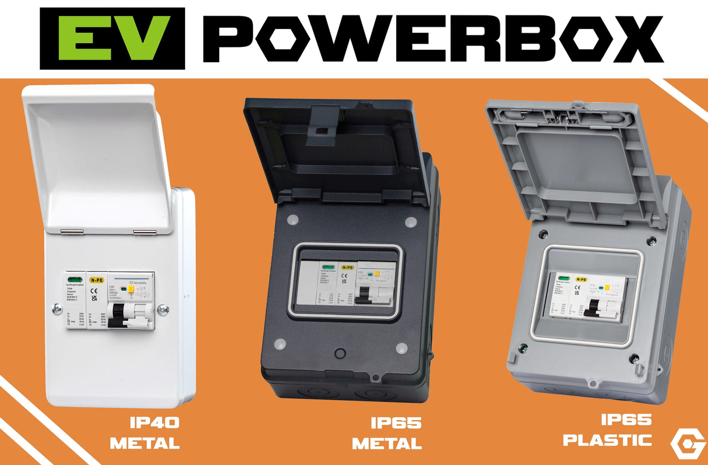 EV POWERBOX 4-way metal IP40 A-Type Bi-Directional RCBO and Surge Protection Unit for Electric Vehicle Charging