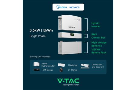 HICONICS 3.6KW HYBRID INVERTER SINGLE PHASE ALL IN ONE WITH WIFI MODULE AND BATTERY 5kWh