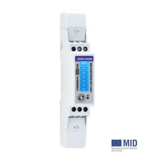 Eastron SDM120DB-MID Backlit Single Phase, 1U DIN-Rail Mounted kWh Meter with 45A-Rated Capability - Pulse Output 1 1000imp/kWh - 18/1P Module