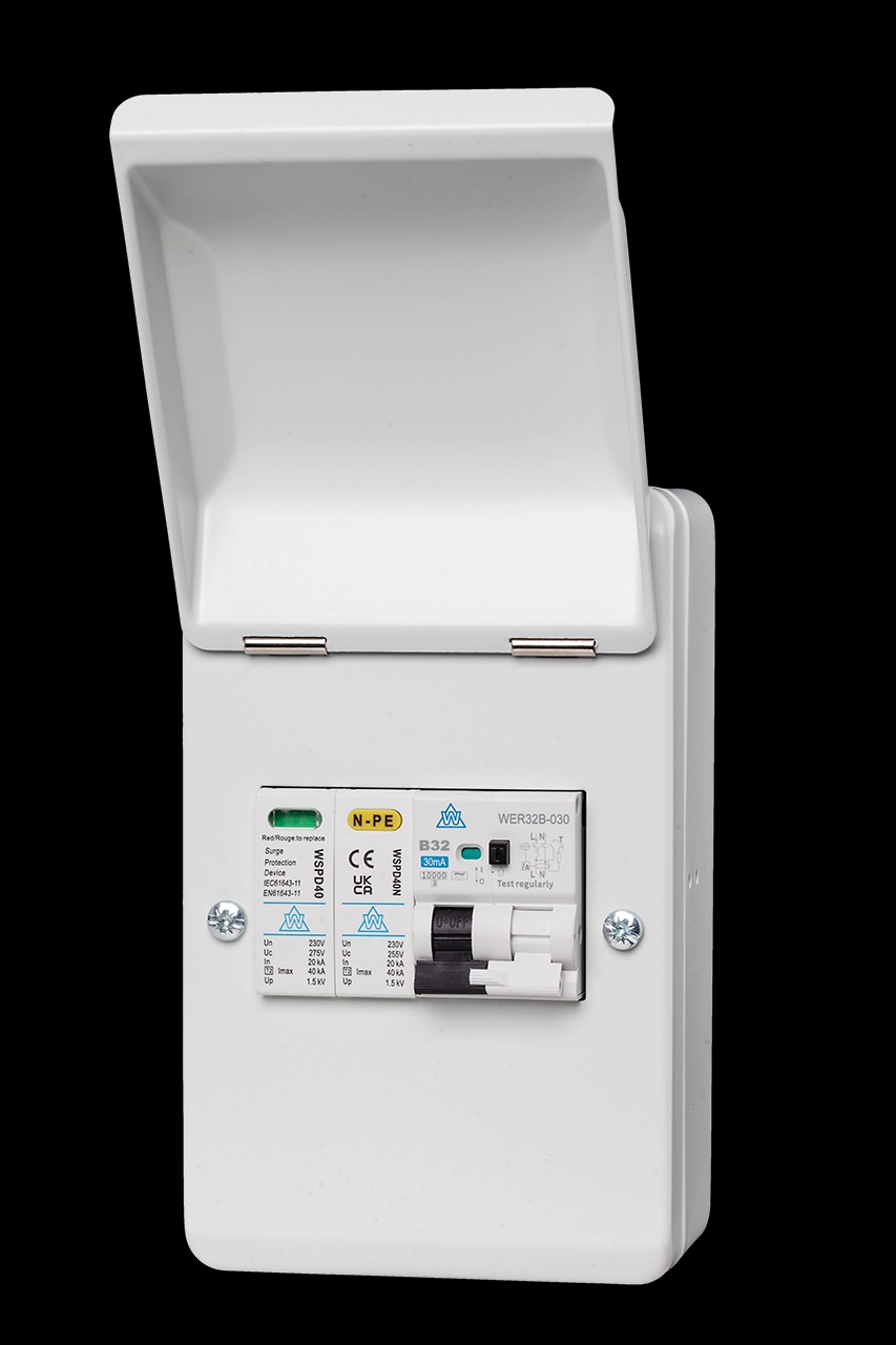 WCED 4-way metal IP40 A-Type Bi-Directional RCBO and Surge Protection Unit for Electric Vehicle Charging