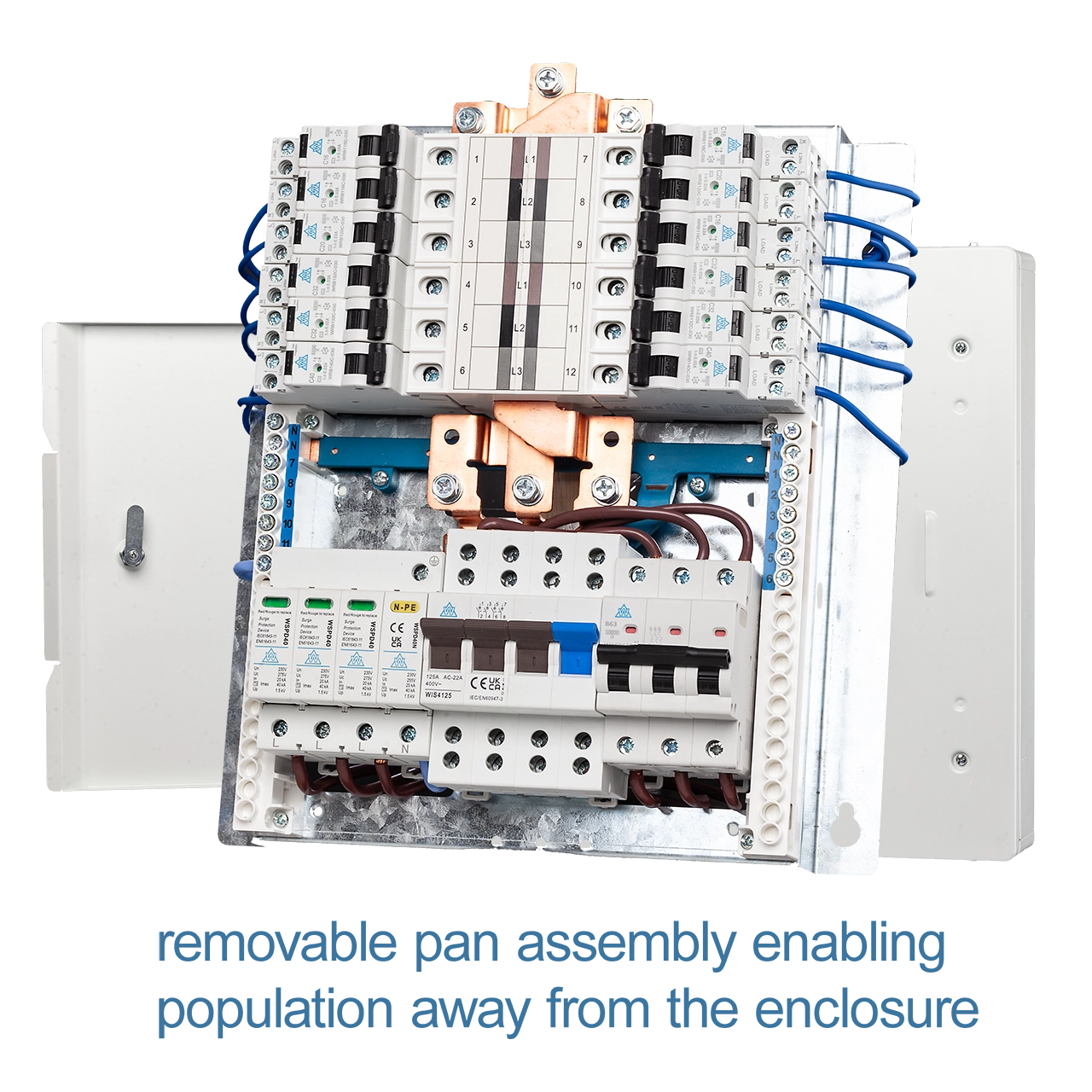 WCED 6 Way TPN Distribution Board c/w 4P 125A Main Switch + 4P SPD + 3P/32A MCB