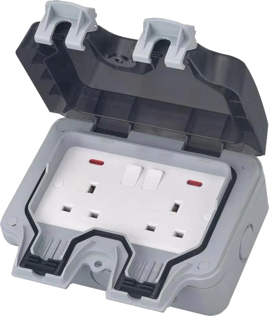 Electrical Double Weatherproof Outdoor Switched Power Socket, IP66 Rated, 13 Amp WPS213 Grey