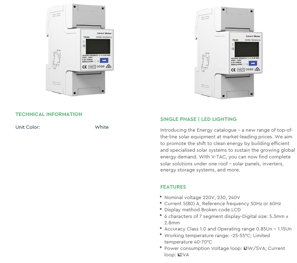 VT-DDSU666 SMART METER 220/230V 5(80)A RS485 2P MID