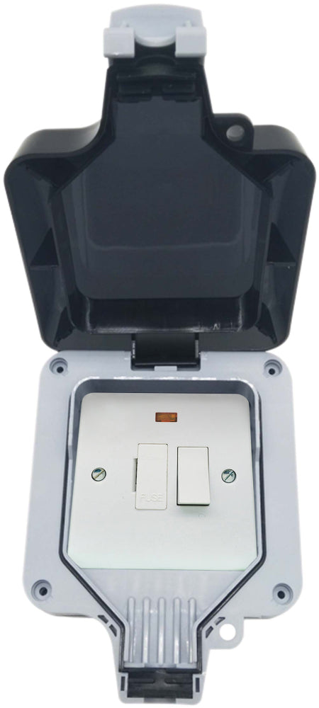 Weatherproof Fused Spur Switch - 1 Gang 13Amp Switched Fused Spur with Neon