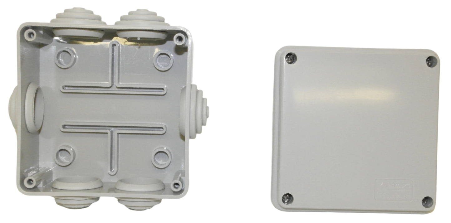 Pack of 10 - 100mm X 100mm X 50mm Square Grey Junction box with knockouts IP55 (Copy)