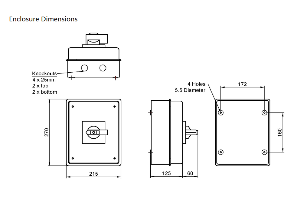 25a-125a 4-Pole Metal Clad Enclosed Switch-Disconnector Rotary Isolator (IP54)