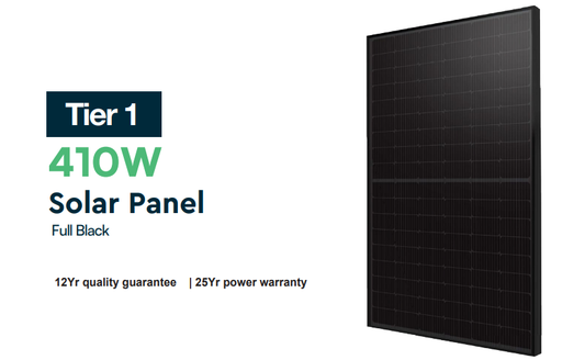 12 panels - 410W HI-EFF TWIN MONO SOLAR PANEL TIER 1 1722x1134x35mm FULL BLACK FRAME