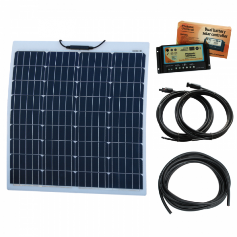 80W 12V Reinforced semi-flexible dual battery solar charging kit ...