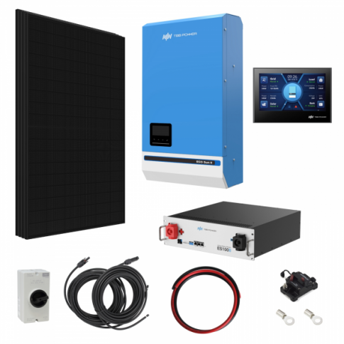 TBB Power 1.72kW 48V Complete Off-grid solar power system with 4 x 430W Sharp solar panels, 5kW TBB Power RIIOSUN hybrid inverter and TBB Power ES100II 105Ah battery