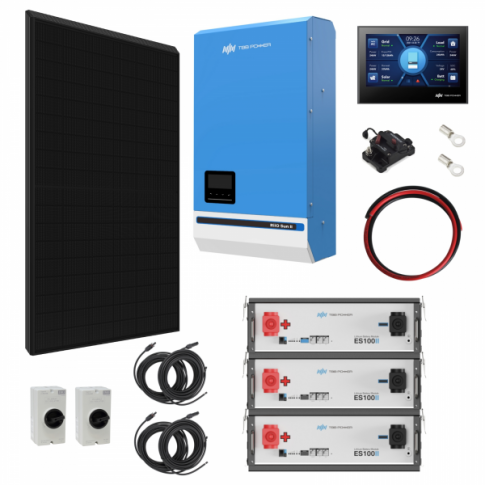 TBB Power 3.52kW 48V Complete Off-grid solar power system with 8 x 430W Sharp solar panels, 5kW TBB Power RIIOSUN hybrid inverter and 3 x TBB Power ES100II 105Ah batteries with mounting brackets