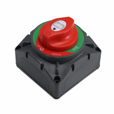600A 12V/24V/48V surface and panel mount battery isolator switch with M12 terminals for 2 batteries