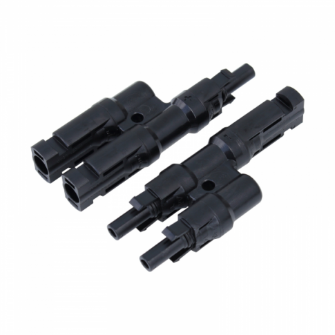 Pair of MC4 T-branch cable connectors / plugs for solar panels and photovoltaic systems