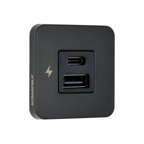 Scanstrut SC-TILE-10 USB-A and USB-C Interiors Charging Socket 12V/24V - Black Bezel