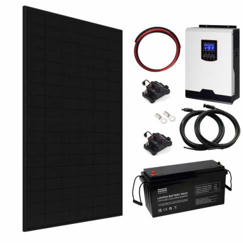 1kW Complete Off-grid solar power system with 430W Sharp solar panel, 1kW hybrid inverter and 200Ah lithium battery