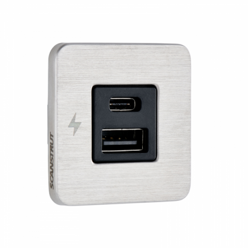 Scanstrut SC-TILE-11 USB-A and USB-C Interiors Charging Socket 12V/24V - Stainless Steel Bezel