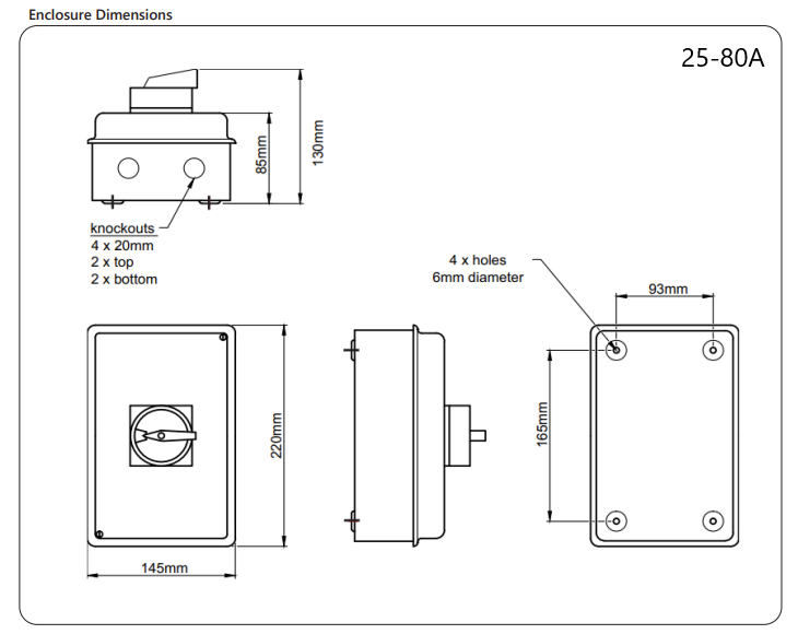 25a-125a 4-Pole Metal Clad Enclosed Switch-Disconnector Rotary Isolator (IP54)