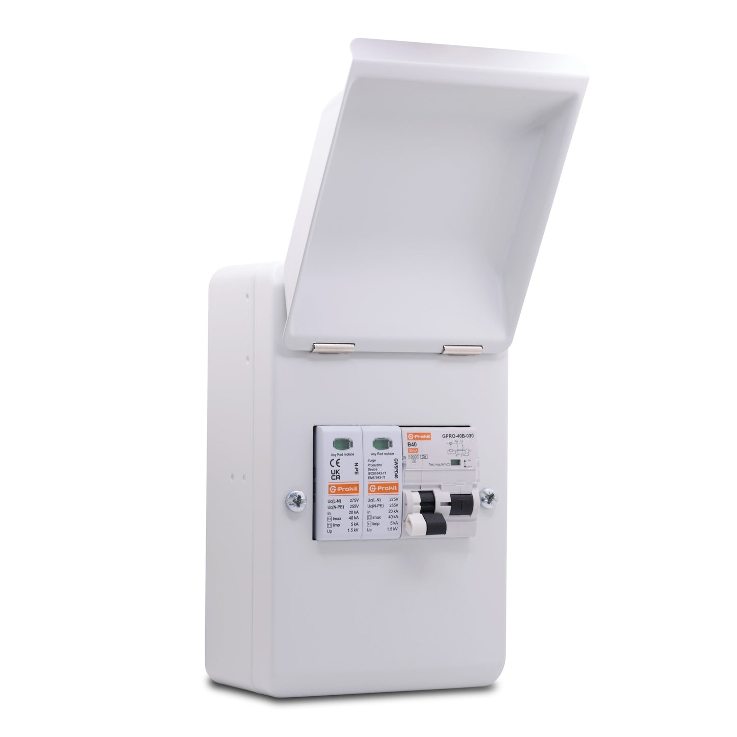 EV POWERBOX 4-way metal IP40 A-Type Bi-Directional 40A B Curve RCBO and Surge Protection Unit for Electric Vehicle Charging