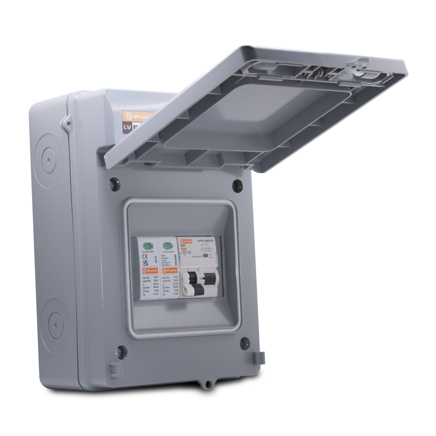 EV POWERBOX IP65 Grey Plastic A-Type Bi-Directional 40A B Curve RCBO and Surge Protection Unit for Electric Vehicle Charging