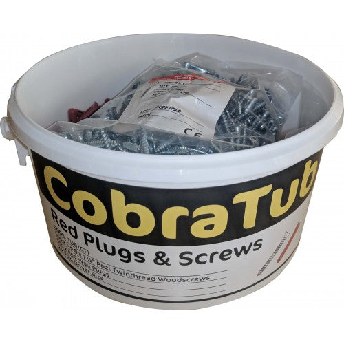 CobraTub 6 Fire Retardant Trunking Clips - 100 Concrete Direct fixing screws + 100 x 25mm x 16mm clips + 20 x 38mm clips + 10 x 50mm clips - 100 per pack