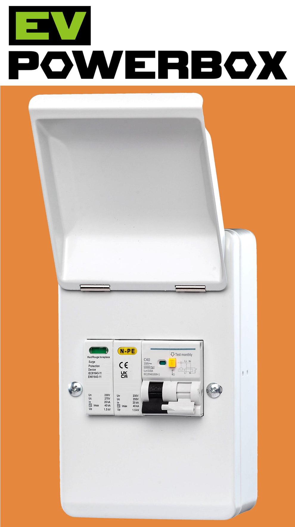 EV POWERBOX 4-way metal IP40 A-Type Bi-Directional RCBO and Surge Prot ...