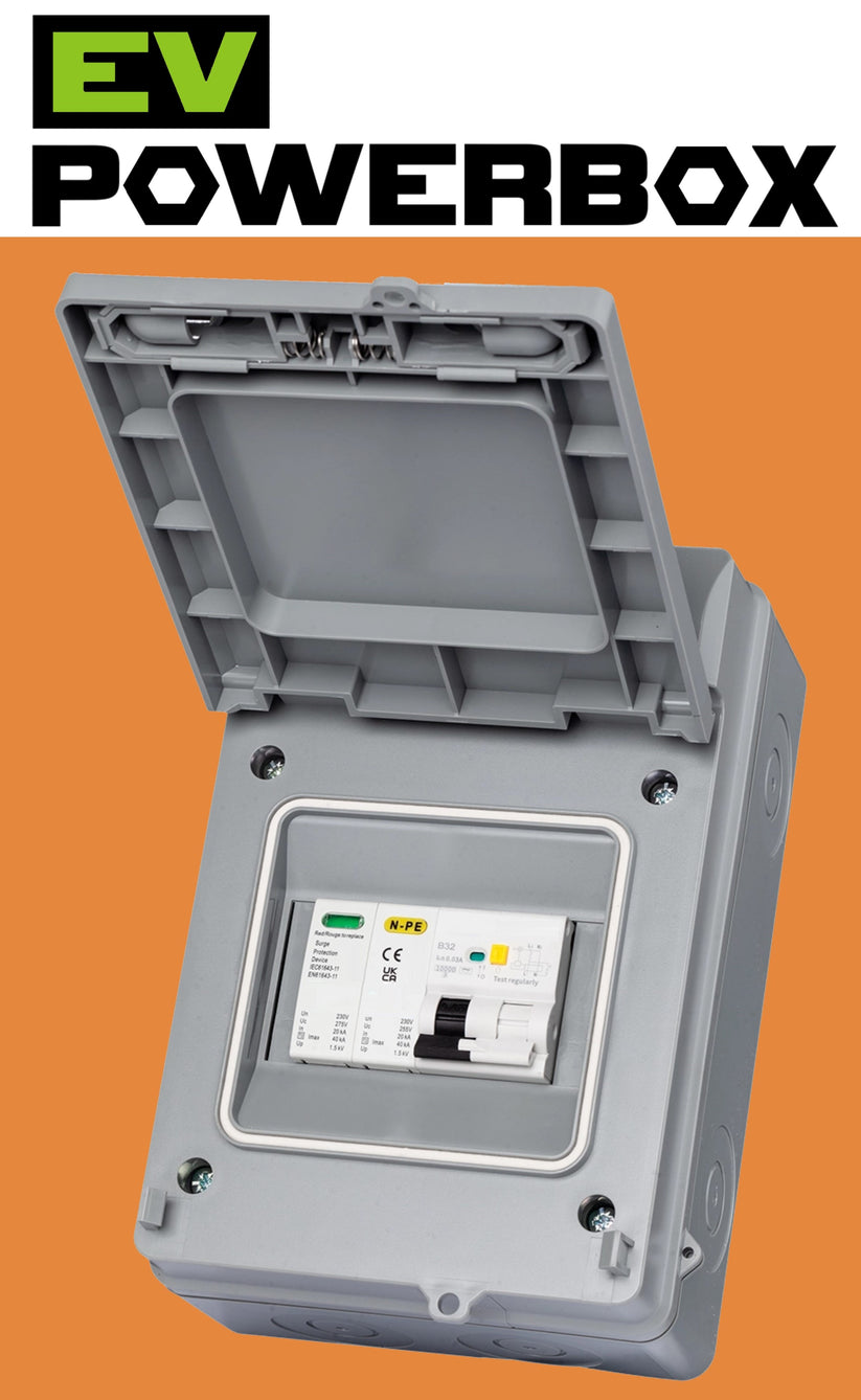 EV POWERBOX IP65 Grey Plastic A-Type Bi-Directional RCBO and Surge Pro ...