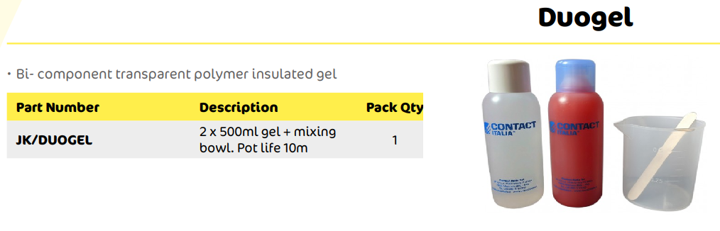 Bi-Component transparant Polymer Insulating Gel - 2 x 500ml Gel, 1 x Mixing Jug. Pot life :- 10min. Cross-linking time = less then 30min. Mixing ration in weight 1:1