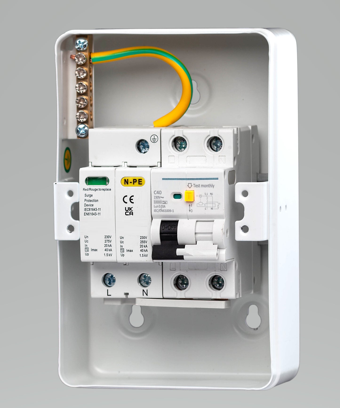 EV POWERBOX 4-way metal IP40 A-Type Bi-Directional RCBO and Surge Protection Unit for Electric Vehicle Charging