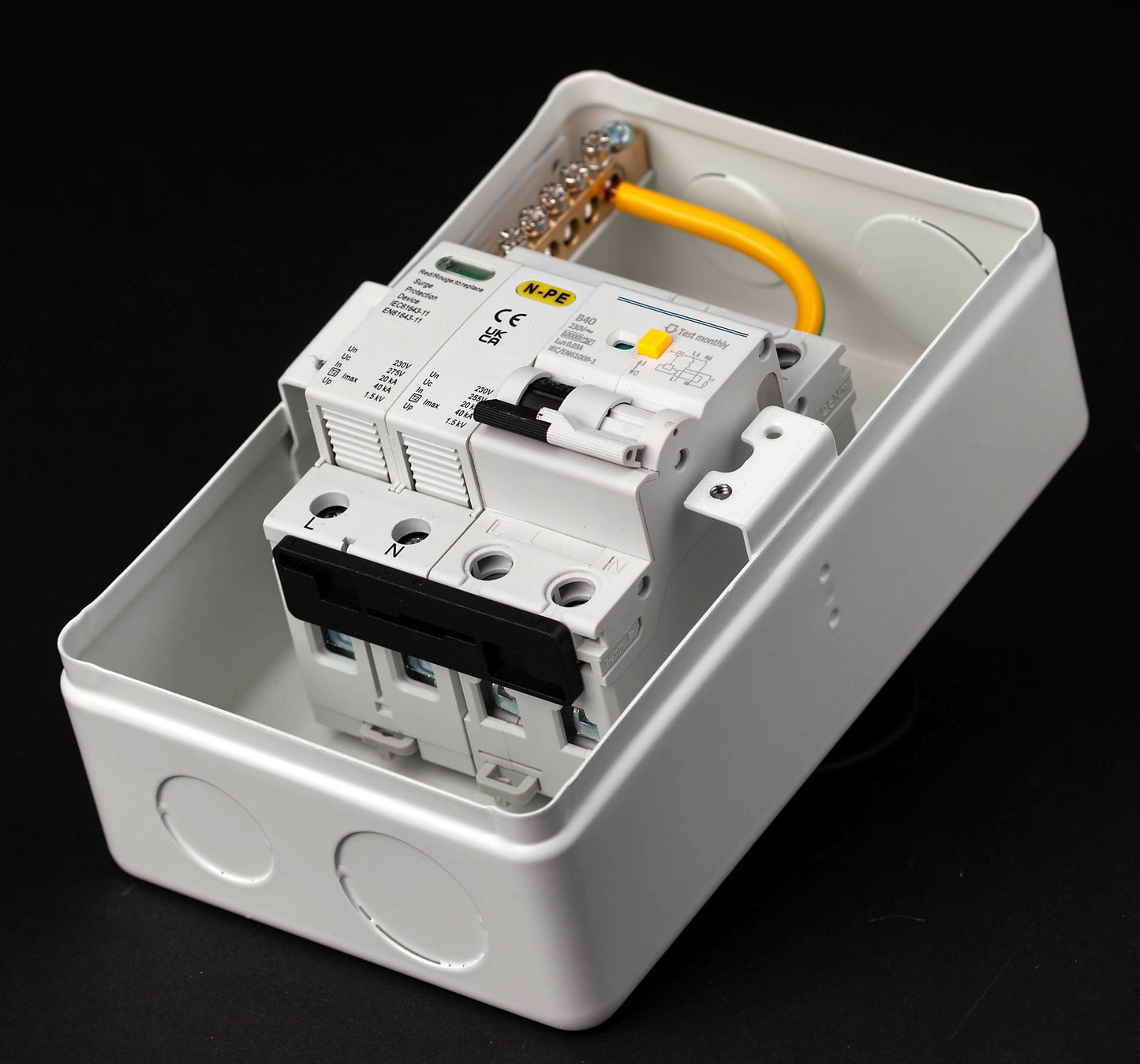 EV POWERBOX 4-way metal IP40 A-Type Bi-Directional RCBO and Surge Protection Unit for Electric Vehicle Charging