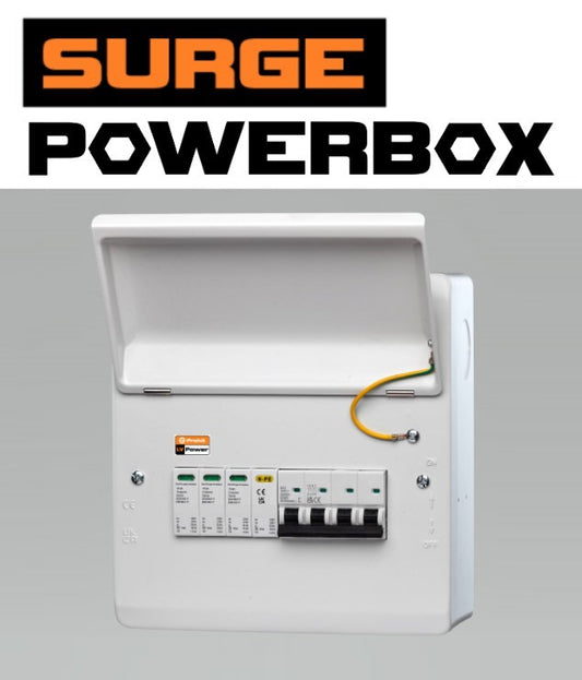 SURGE POWERBOX IP40 Metal Three phase 4P SPD + 4P MCB- Solar / EV Consumer Unit