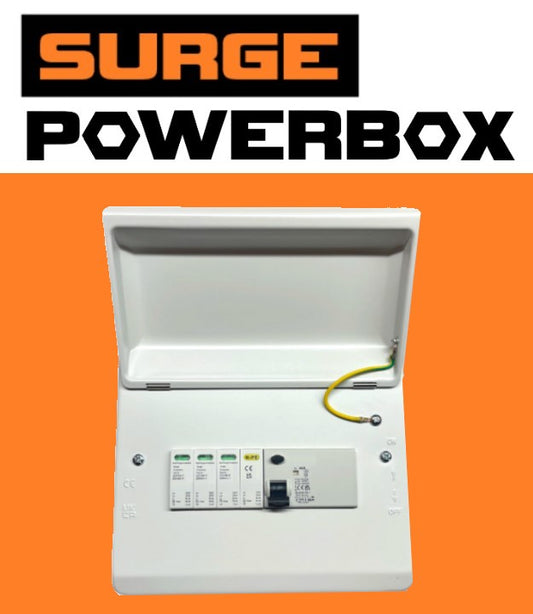 SURGE POWERBOX IP40 Metal Three-phase 8 way IP40 Metal enclosure 4 pole SPD + 4 pole 40A C Curve RCD