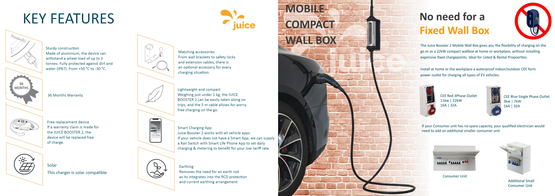 Juice Booster 2, 7kW to 22kW 3Phase Mobile Compact Wall Box