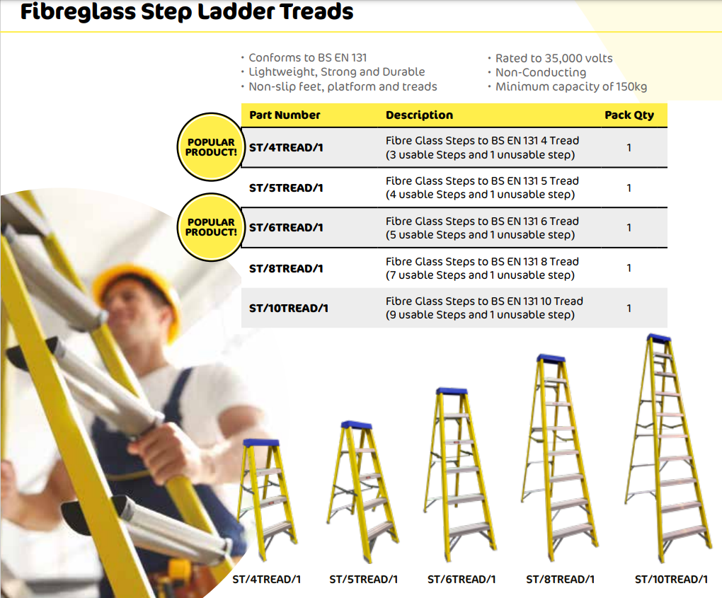 Fibre Glass Step Ladder 6 Tread ( 5 usable steps & tray )