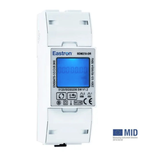 Eastron SDM210-DR-MID Single Phase Only, Electric Energy Meter - 100A Input, Fixed pulsed Output 1000imp/kWh