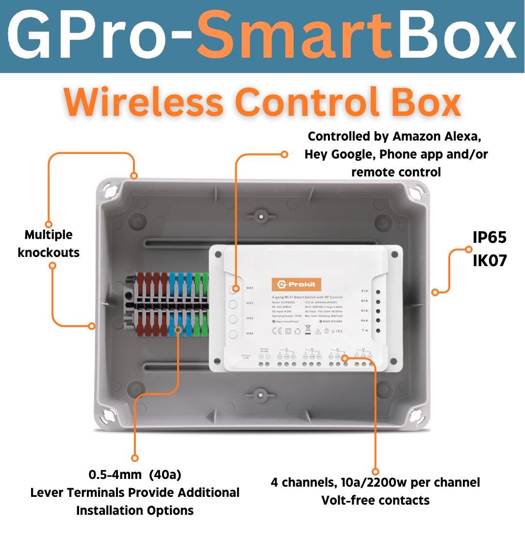 G-Pro Smart-Box 4-channel Wi-fi/Remote Control Wireless Switching IP65 ...