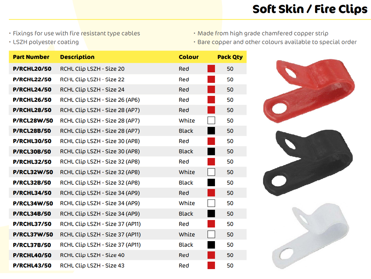 RSFL Saddle Clip in LSZH in WHITE - size 342 - 50 per pack