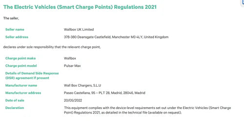 Wallbox Pulsar Max | 7.4 KW EV Charger | 5M Cable | Type 2