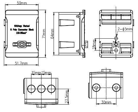 G-Pro Blox 5-Way 100A lockable single pole terminal block