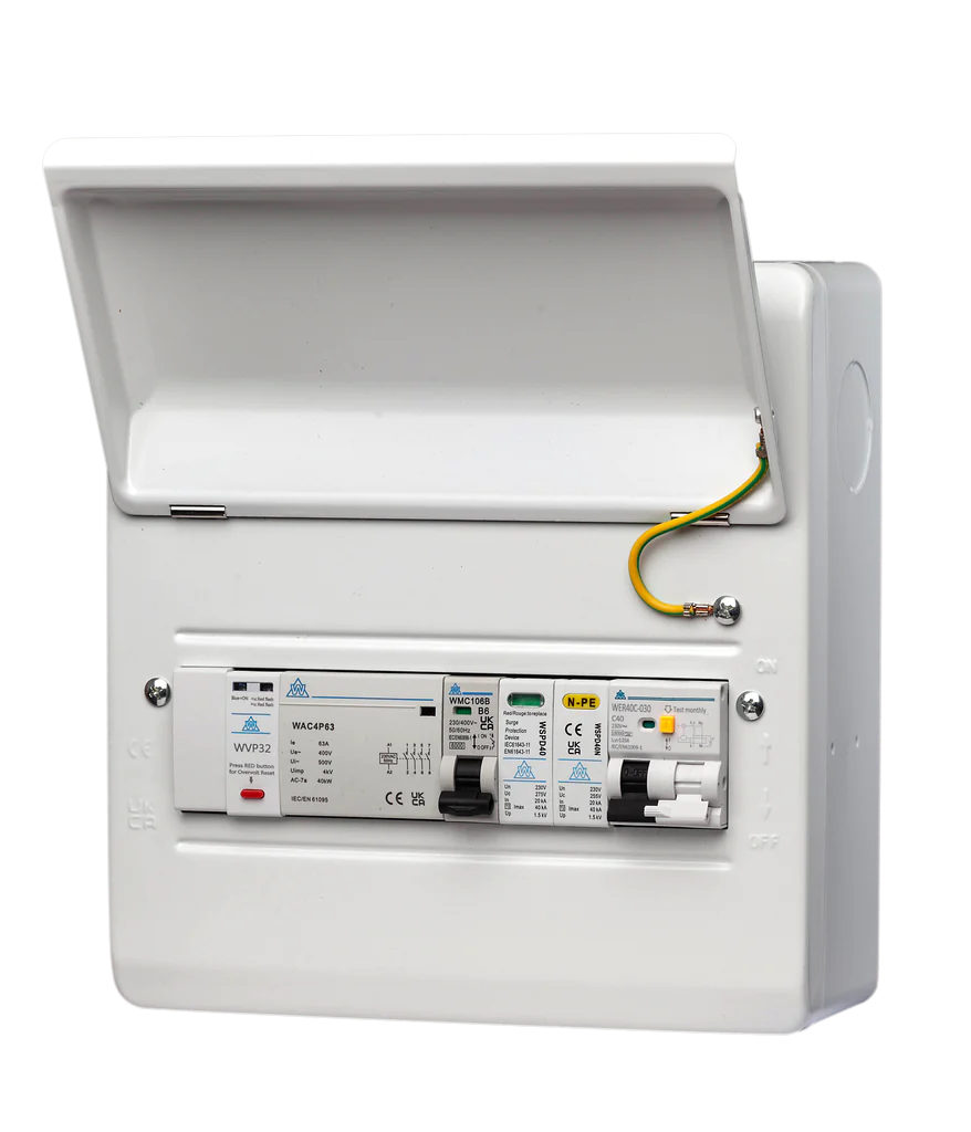 PME FAULT DETECTION METAL CONSUMER UNIT WITH RCBO AND SURGE - WMEPME10SP