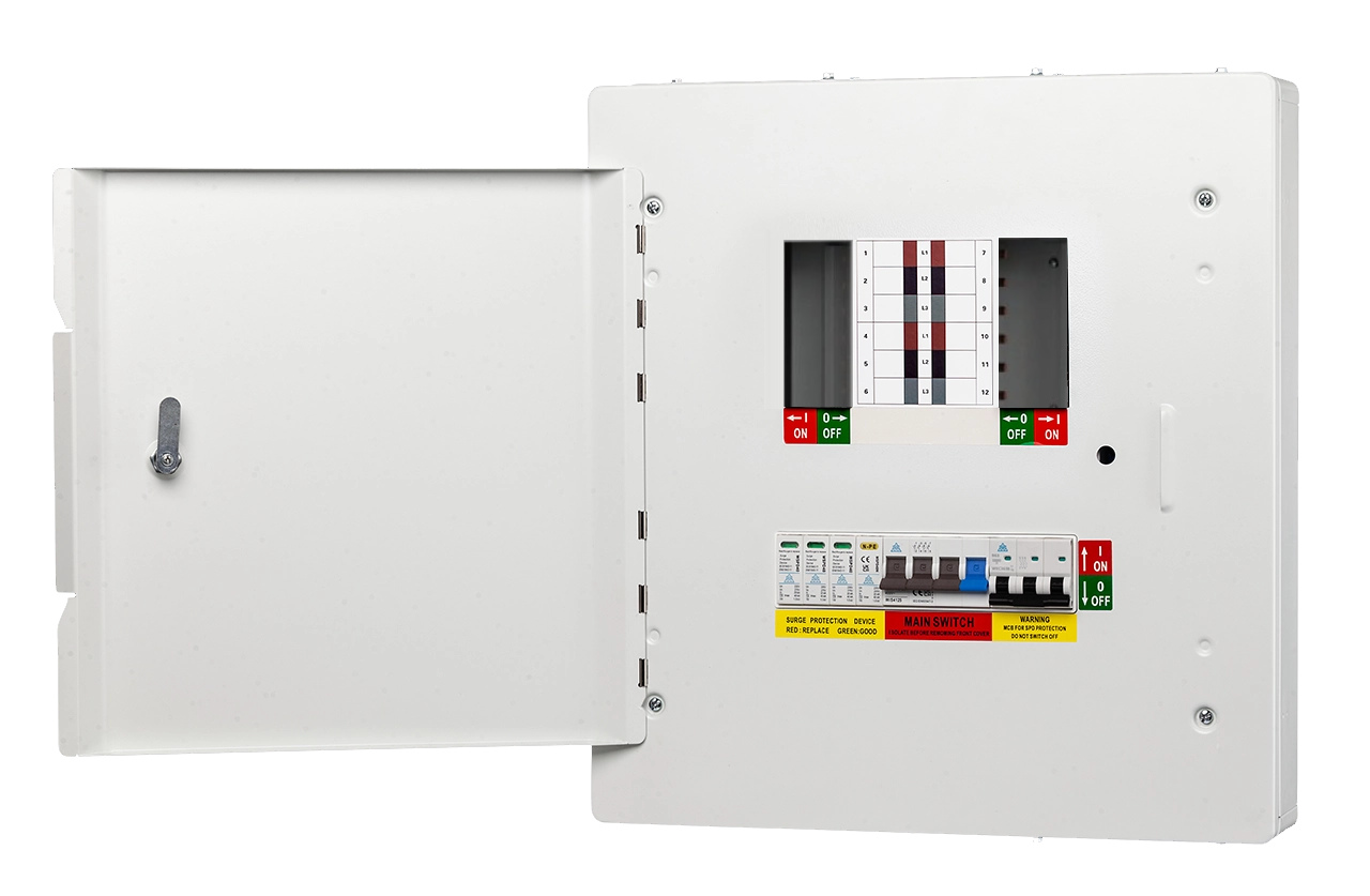 WCED 6 Way TPN Distribution Board c/w 4P 125A Main Switch + 4P SPD + 3P/32A MCB