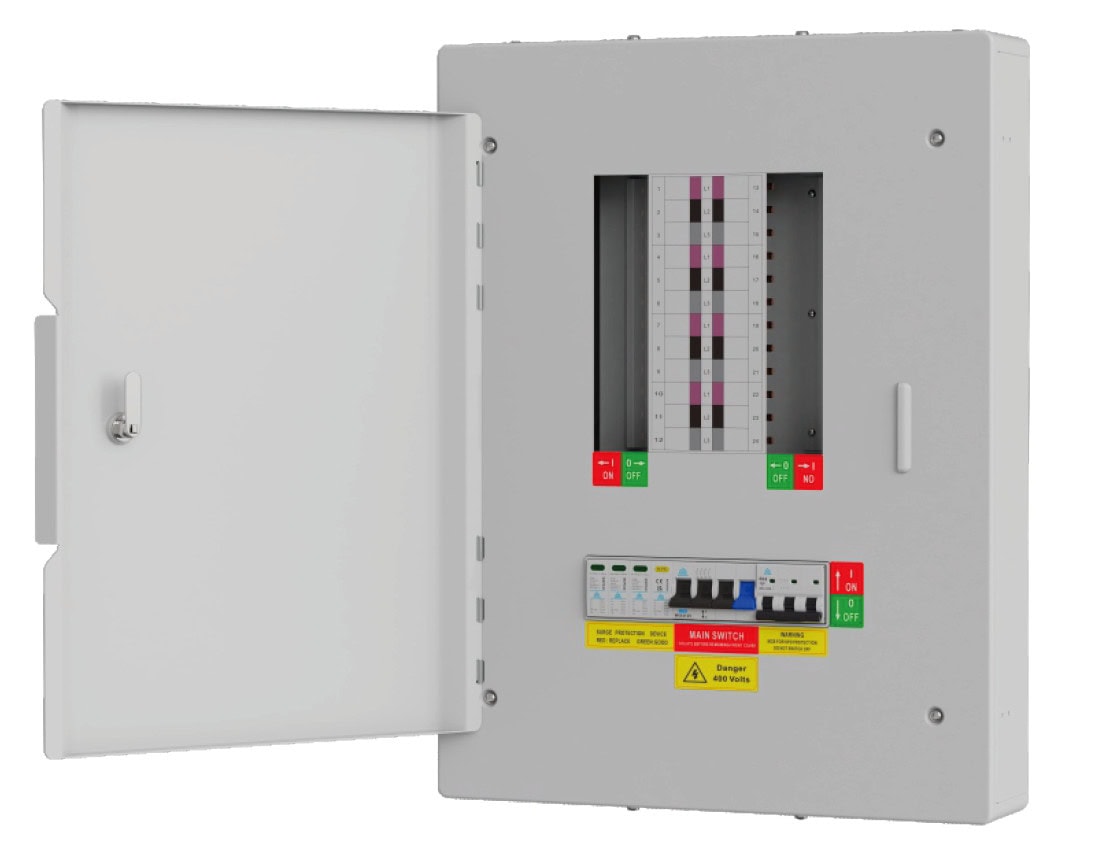 WCED 24 Way TPN Distribution Board c/w 4P 125A Main Switch + 4P SPD + 3P/32A MCB