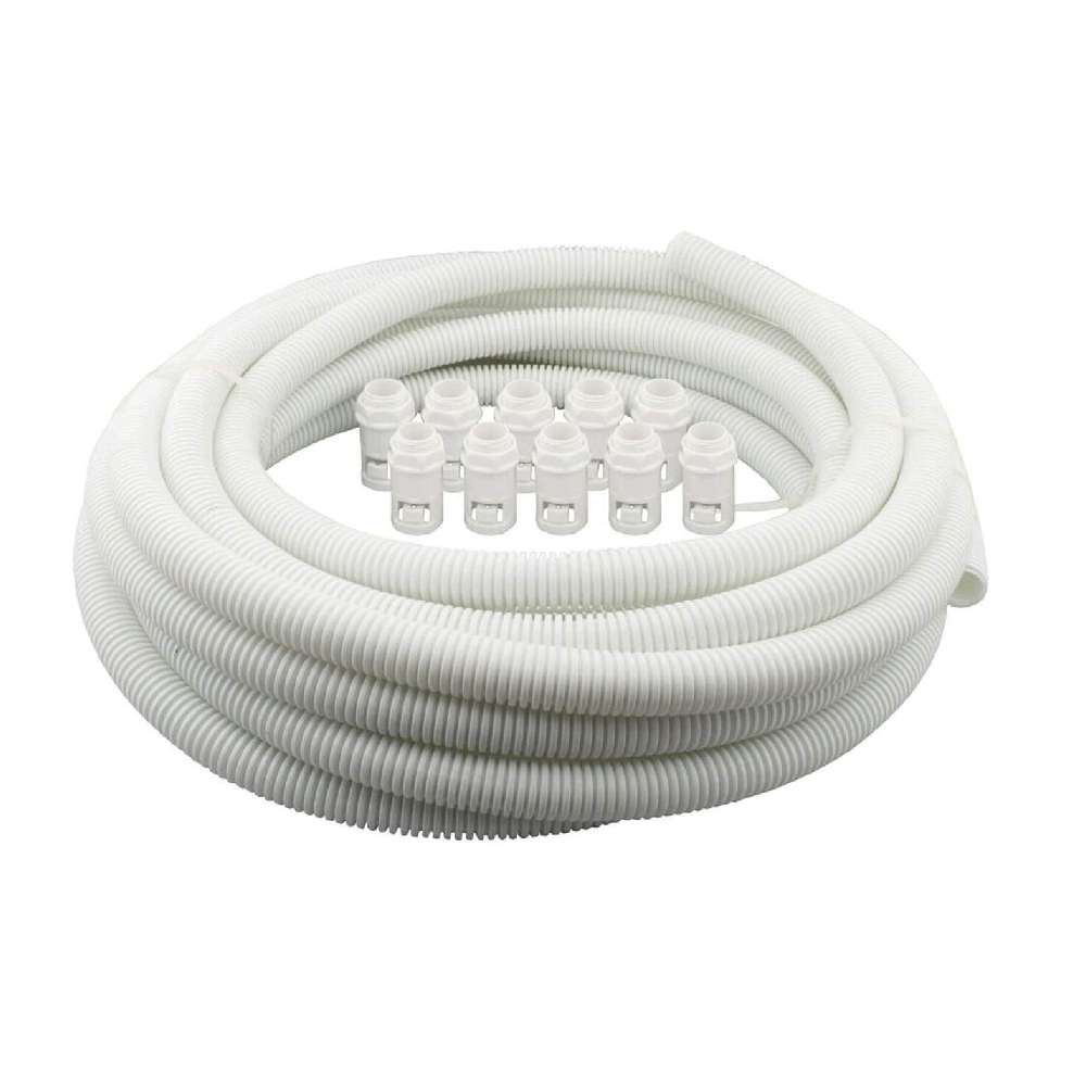 20mm x 10m PVC Contractor Packs of corrugated conduit with 10 glands **WHITE**.