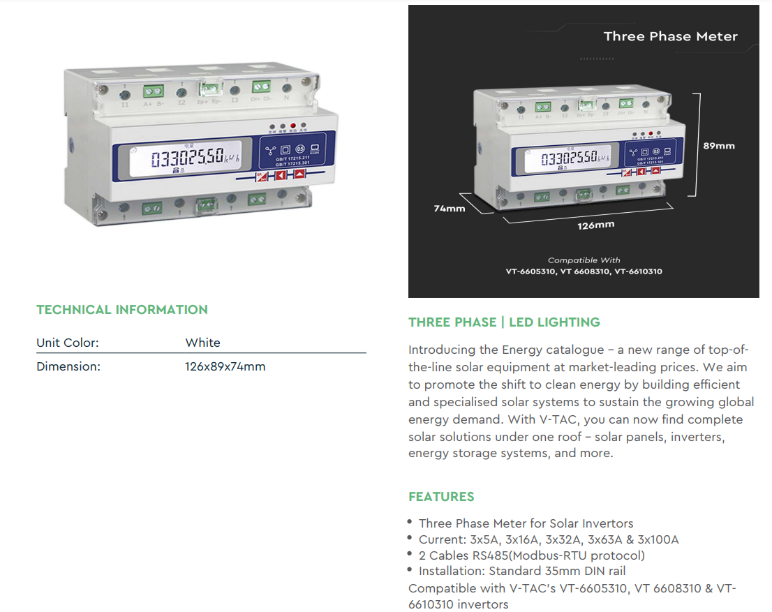 THREE PHASE METER FOR VT-6605310, VT 6608310, VT-6610310