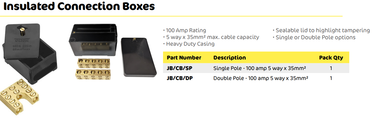 Insulated Connection Box - Double Pole - 5 way x 35mm2 max. cable capacity.