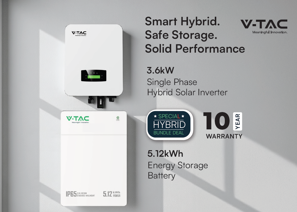 BUNDLE DEAL - 3.6kW Single Phase Hybrid Solar Inverter + 5.12kWh Energy Storage Battery
