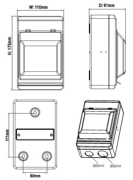 EV POWERBOX 4-way metal IP40 A-Type Bi-Directional RCBO and Surge Protection Unit for Electric Vehicle Charging