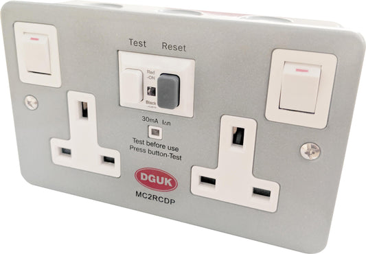 2 GANG RCD PASSIVE SWITCHED METAL CLAD SOCKET 13A 30mA